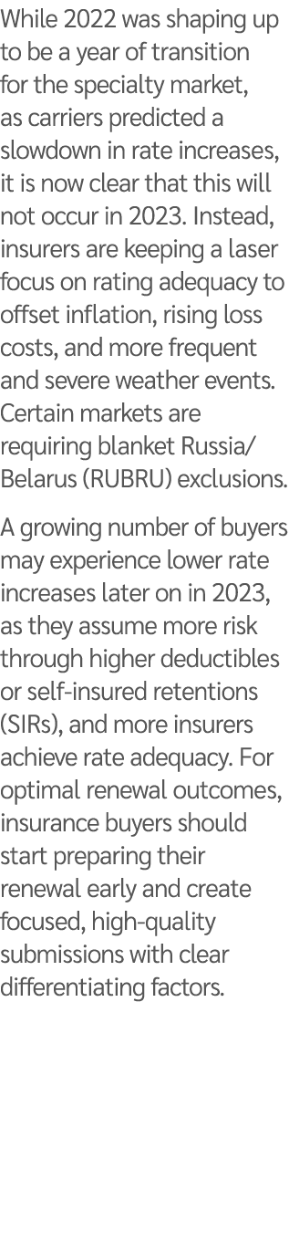 While 2022 was shaping up to be a year of transition for the specialty market, as carriers predicted a slowdown in ra...