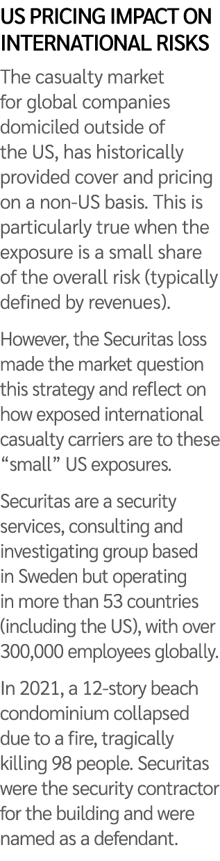 US pricing impact on international risks The casualty market for global companies domiciled outside of the US, has hi...