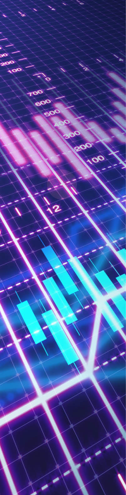 Stock market financial growth chart from above on dark background.