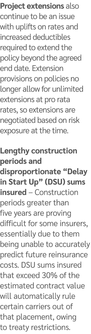 Project extensions also continue to be an issue with uplifts on rates and increased deductibles required to extend th...