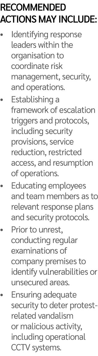 Recommended actions may include: • Identifying response leaders within the organisation to coordinate risk management...