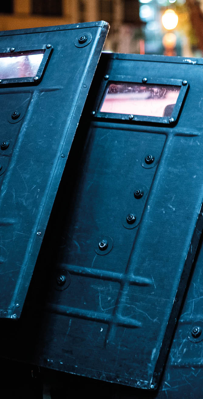 Shields of policeman in a riot