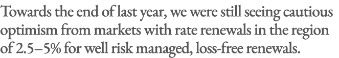 Towards the end of last year, we were still seeing cautious optimism from markets with rate renewals in the region of...