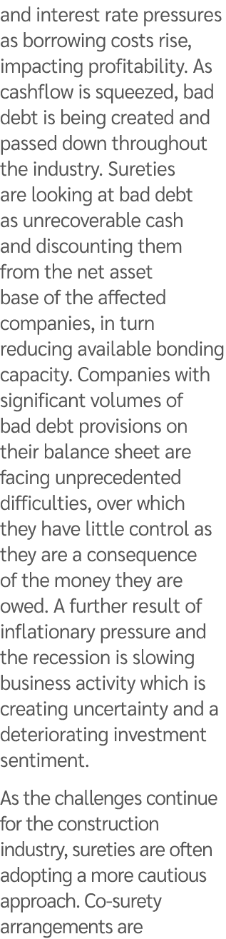 and interest rate pressures as borrowing costs rise, impacting profitability. As cashflow is squeezed, bad debt is be...