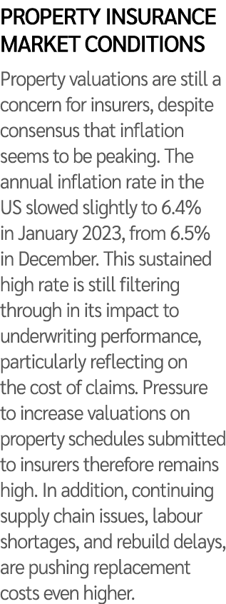 Property insurance market conditions Property valuations are still a concern for insurers, despite consensus that inf...