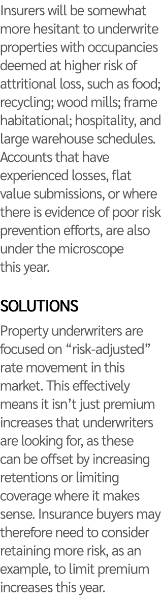Insurers will be somewhat more hesitant to underwrite properties with occupancies deemed at higher risk of attritiona...