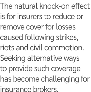 The natural knock on effect is for insurers to reduce or remove cover for losses caused following strikes, riots and ...